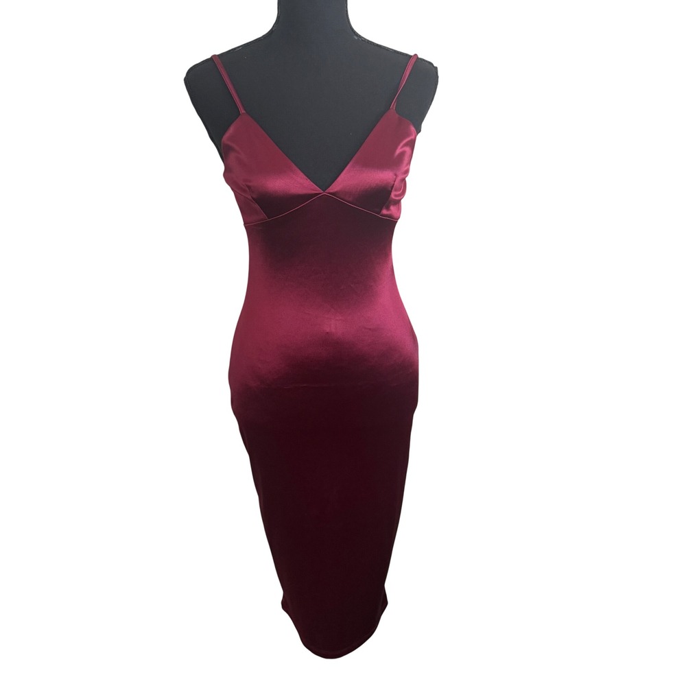 SHEIN Womens Y2K Babydoll Red Satin Midi Bodycon Dress Size S Glam Chic Wedding